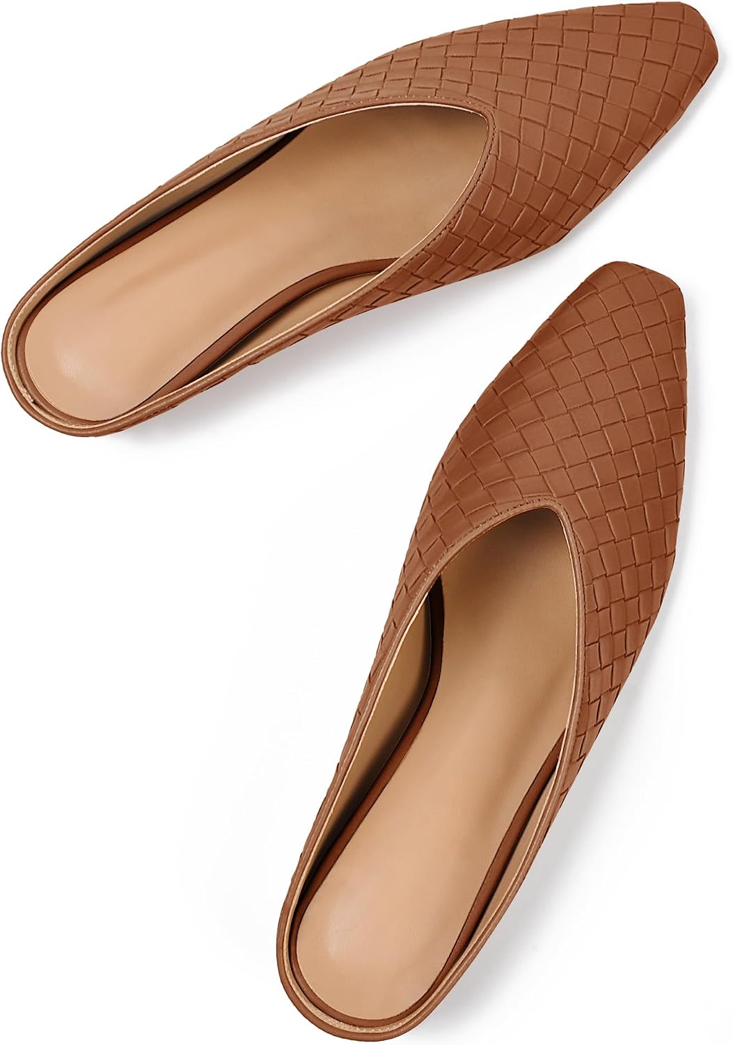 Woven Mules for Women Metallic Leather Slides Ladies Trendy Comfortable Square Toe Hidden Wedge Heels