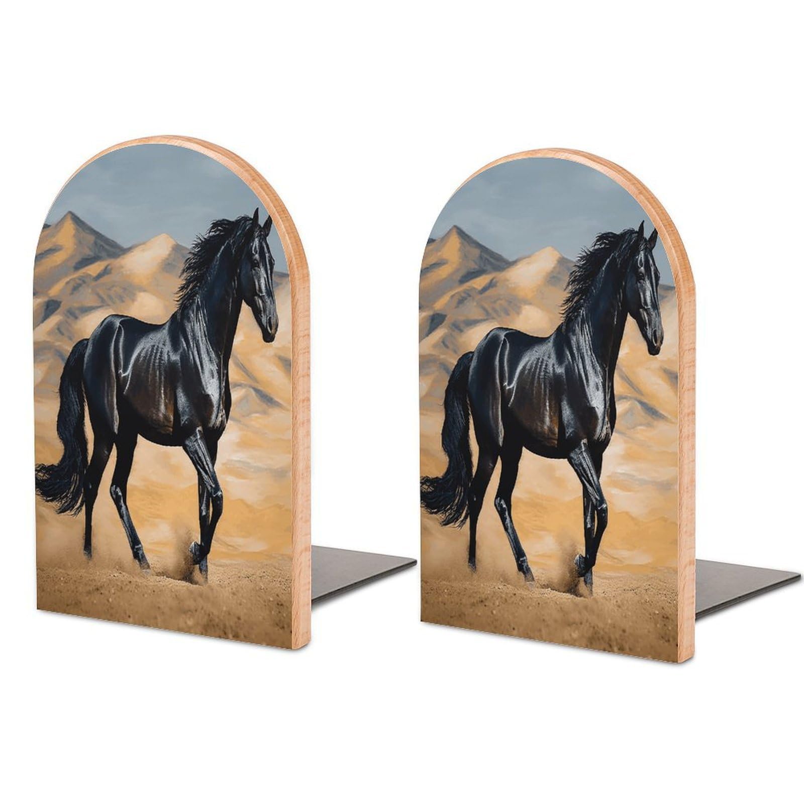 Sujetalibros de madera de caballo árabe negro para estanterías modernas