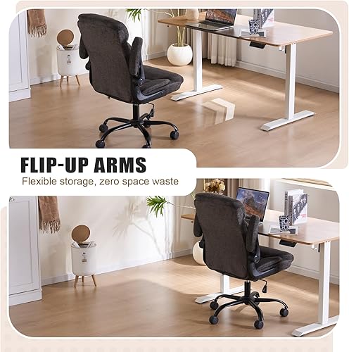 Miniatura 3 de Silla de Oficina Ejecutiva, Silla de Computadora Cómoda de Tela Ergonómica con Reposabrazos Abatibles, Soporte Lumbar, Función de Giro 360 y
