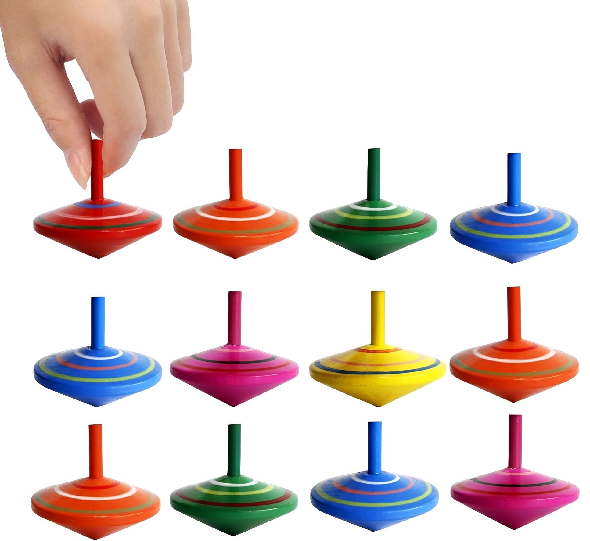 - Birthday Popper Spinning Wooden Top Toy - Set of 12 - Multicolor Lattoo, Buguri/Bongaram Toy - Ideal Birthday Return Gift for Kids of all Age Group