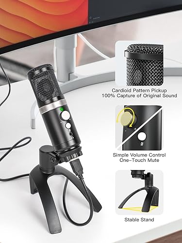 Miniatura 4 de Moman Micrófono para podcast, micrófono USB PC Plug & Play Windows Mac Laptop Patrón polar cardioide perfecto para grabar YouTube Zoom YouTube