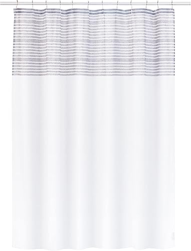 Miniatura 6 de French Connection Cortinas de ducha blancas y azul marino, juego de 13 piezas con 12 ganchos de metal inoxidables, calidad de hotel y lavable a