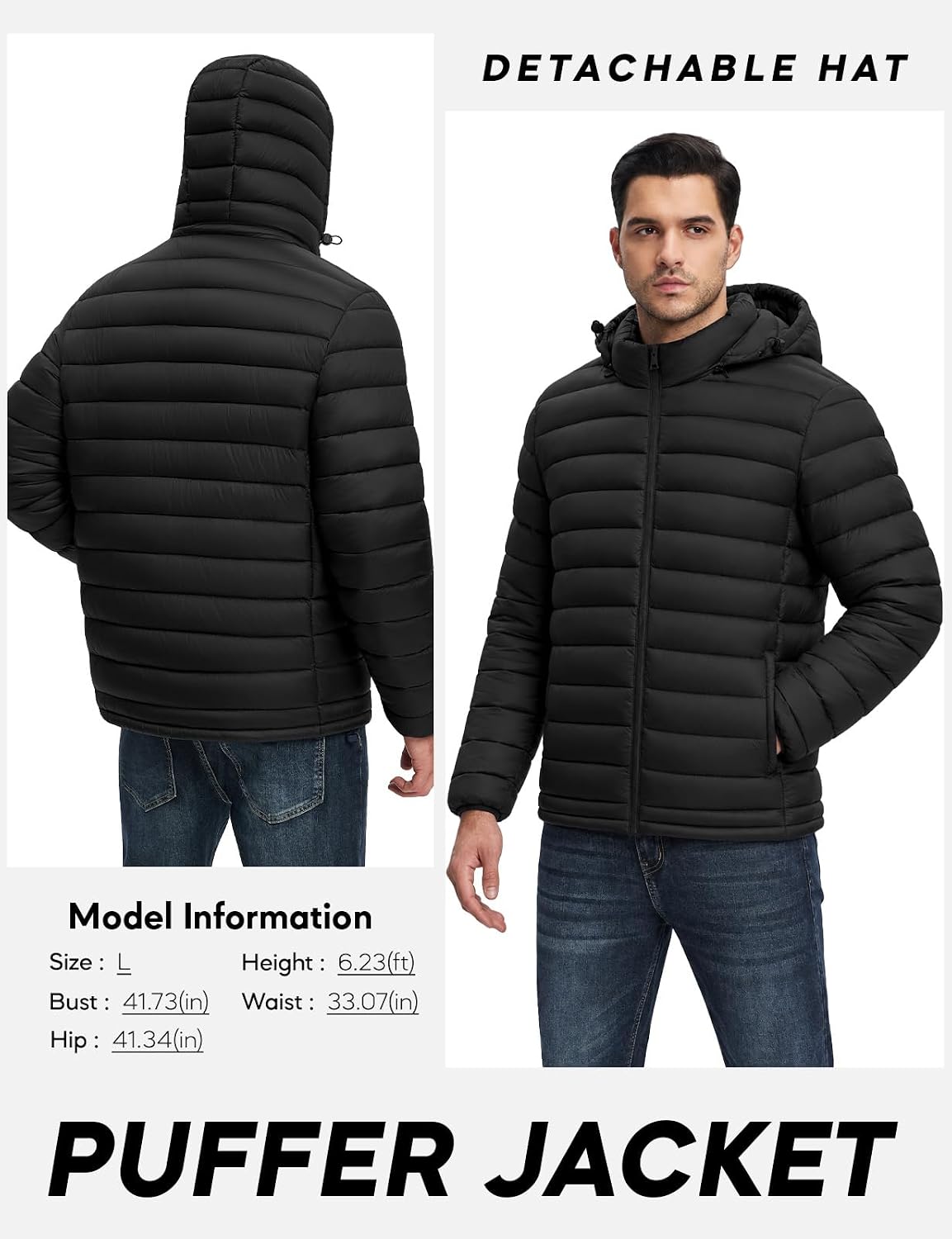 Omesa Men's Puffer Jacket Packable Hooded Lightweight Winter Coat