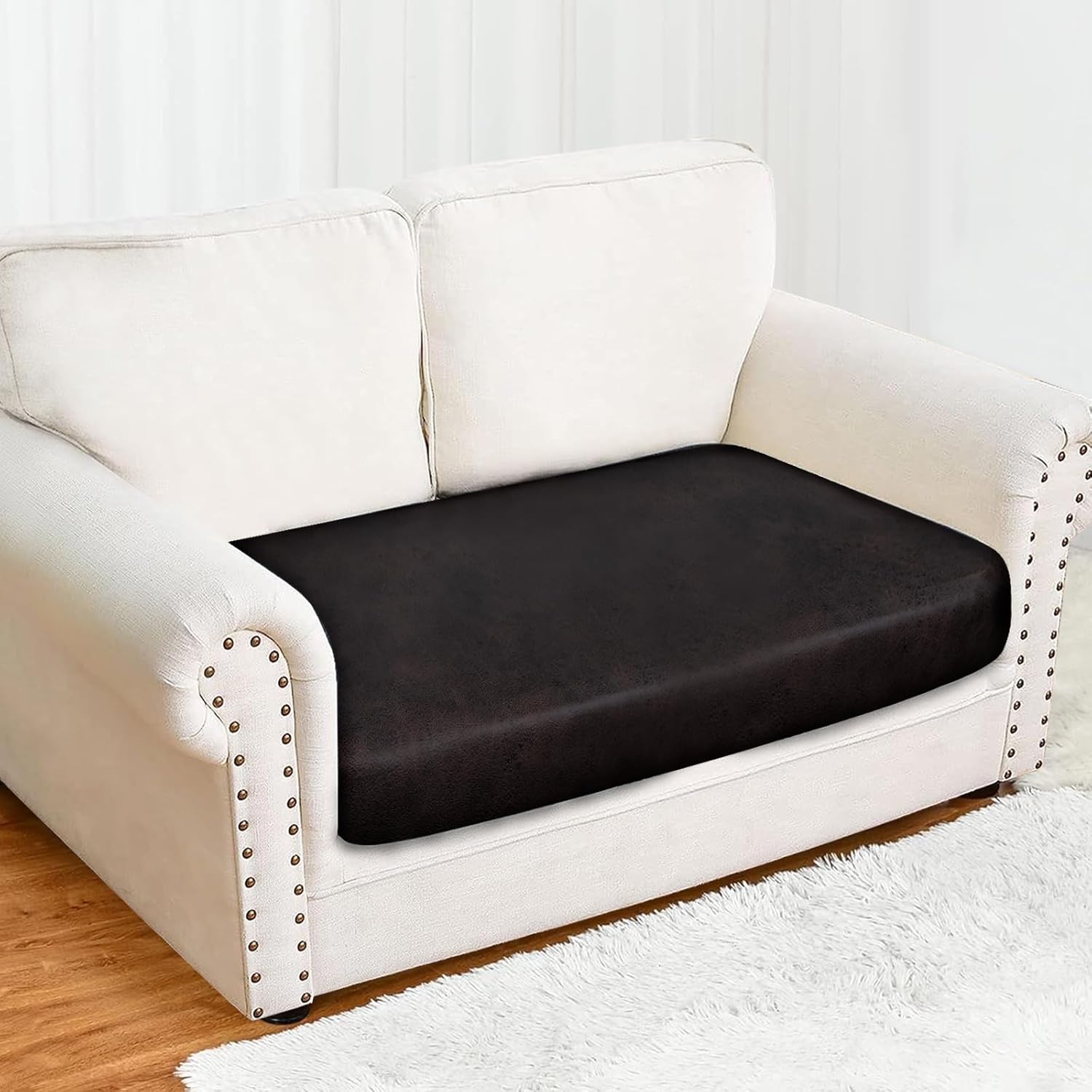 Leather Like Couch Cushion Covers Sofa Slipcovers Sets Couches Furniture Protector Covers for Sectional Armchair Loveseat Stretch Spandex Fabric, Machine Washable (1 Cushion Loveseat, Chocolate)