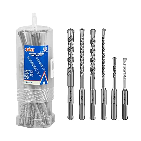 SALI 10PCS SDS Plus Rotary Hammer Drill Bit Set Concrete Drill Bit Kit Cross-Type Double Thread Carbide Material Suitable for Concrete, Brick, Cement Walls, Stone, Hammer Drill Bits for Concrete