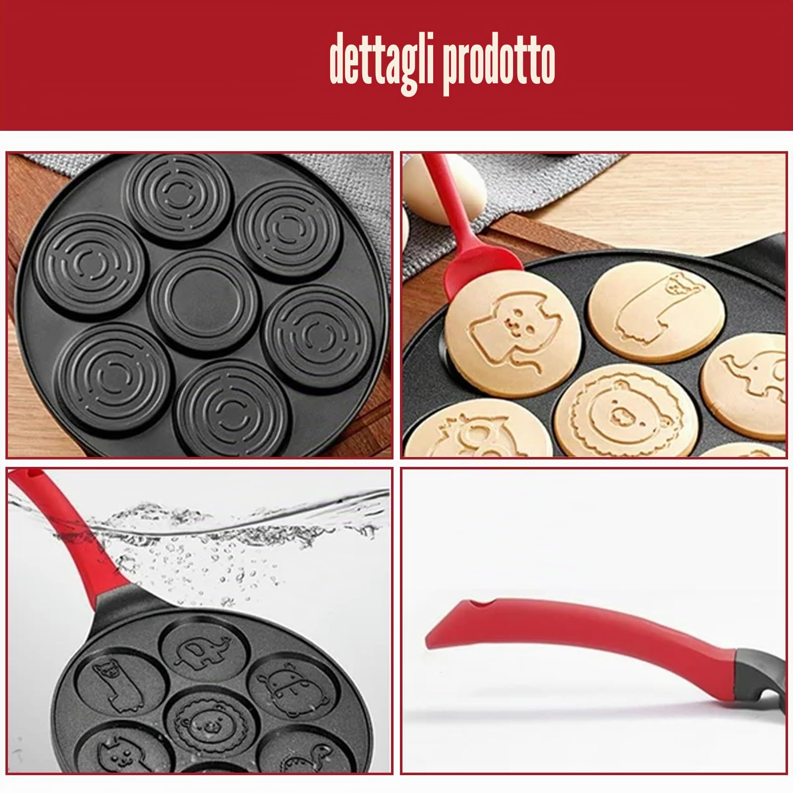 Padella Antiaderente per Pancake 26 cm con Sette Fori, Crepes Maker con Animale per Gas, Padella per Uova Fritte, Omelette, Frittelle, Hamburger