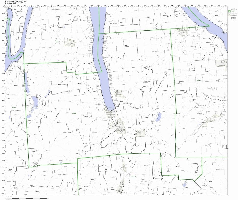 Working Maps Schuyler County, New York NY ZIP Code Map Not