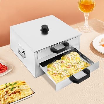 Rice Noodle Rolls Machine, 2 Tier 304 Stainless Steel Rice Noodle Roll Maker Machine, Manual Food Cooker with Anti Scald Handle Removable Tray for Home Market Kitchen Outdoor