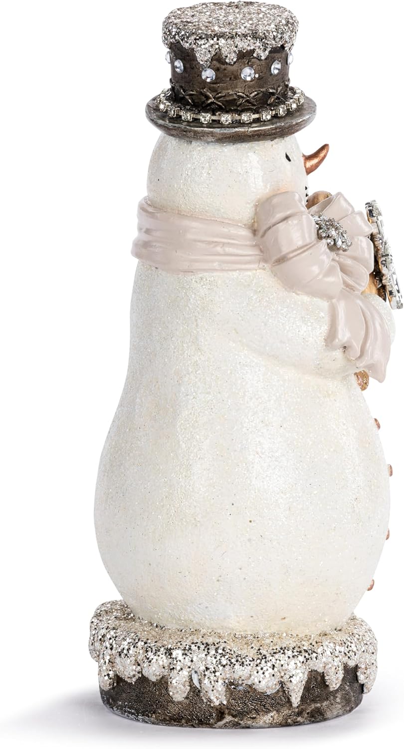 DEMDACO Christmas Tabletop Figurine Holiday Statue from Sparkle and Joy Collection 4.5 x 10 Inch Resin Glittered Snowman with Heart