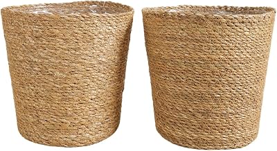 Bloomique - Geflochtener Blumentopf Maki - Set mit 2 Töpfen - Beige - Seegras - Korb für Pflanzen - Innen und Außen - H22x Ø21