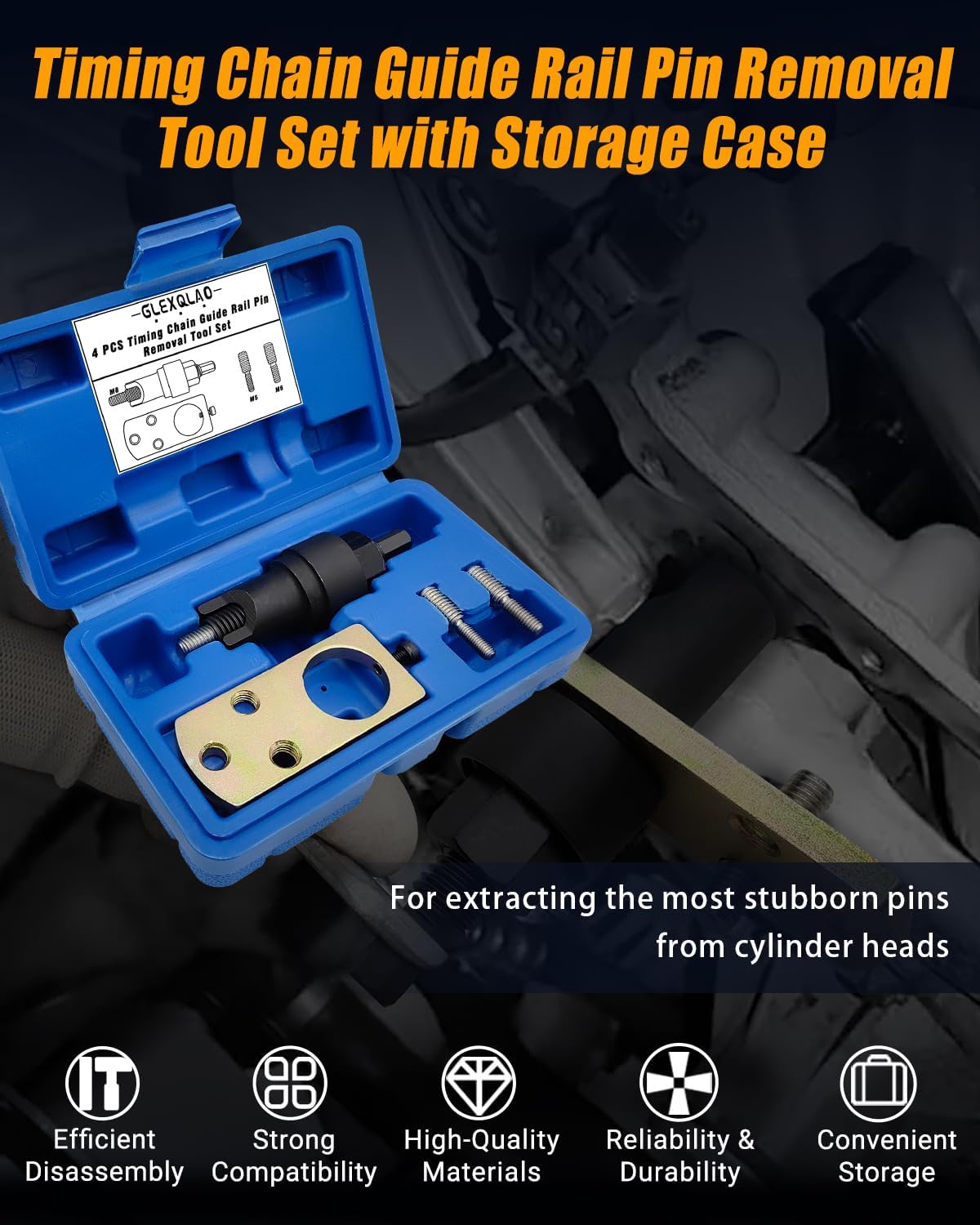 Timing Chain Guide Rail Pin Removal Tool Set Compatible with Mercedes Benz, Engine Timing Inner Chain Slider Pin Extractor Puller Remover Set with Storage Case