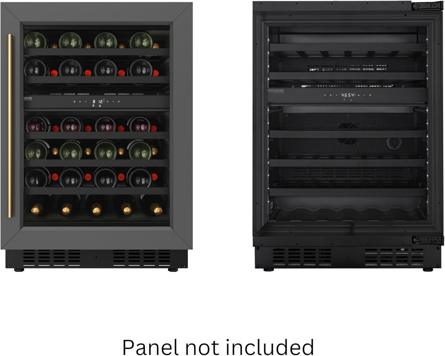 KoolMore Reserve 24 in. Under-Counter Panel Ready Dual Zone Built-in Wine Cooler with Black Shelves and 45 Bottle Capacity in Black (KM-CW46DZ-BPR)
