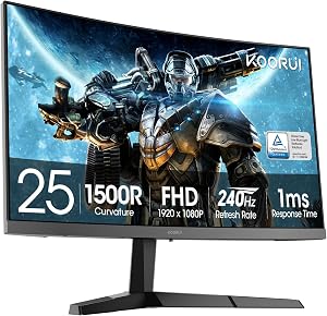 KOORUI 25 Inch Curved Gaming Monitor, FHD (1920 x 1080) 240Hz 1ms Display, 1500R Curve, AdaptiveSync, 90% DCI-P3, HDR10, HDMI 2.0/DP 1.4, VESA, G2511XC