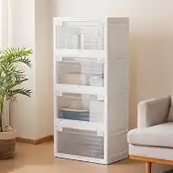 SOBIBO 4-Tier 101QT Stackable Storage Bins with Lid, Doors & Wheels, Collapsible Plastic Organizer Bins for Closet Bedroom, White