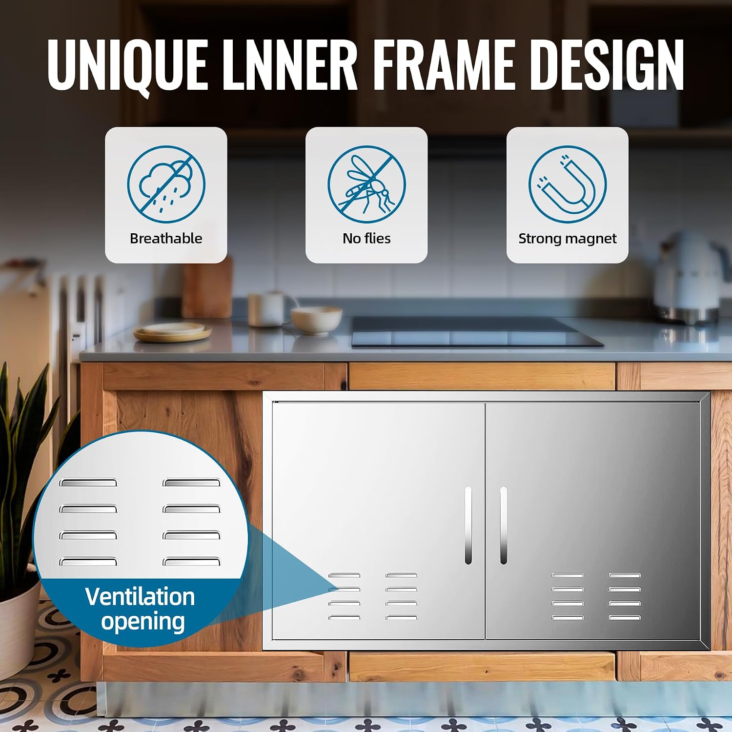 Outdoor Kitchen Doors with Vents - 36W x 21H Inch - 304 Stainless Steel BBQ Access Door with Detachable Handles for Outdoor Grill Cabinet,BBQ Island