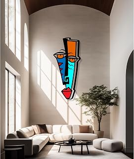 Metal Wall Art – Modern Abstract Multicolor Picasso-Inspired Face Sculpture – Minimalist Wall Decor for Living Room, Bedroom, or Office – Contemporary Handmade Artwork (Abstract Cat, 16 inches)