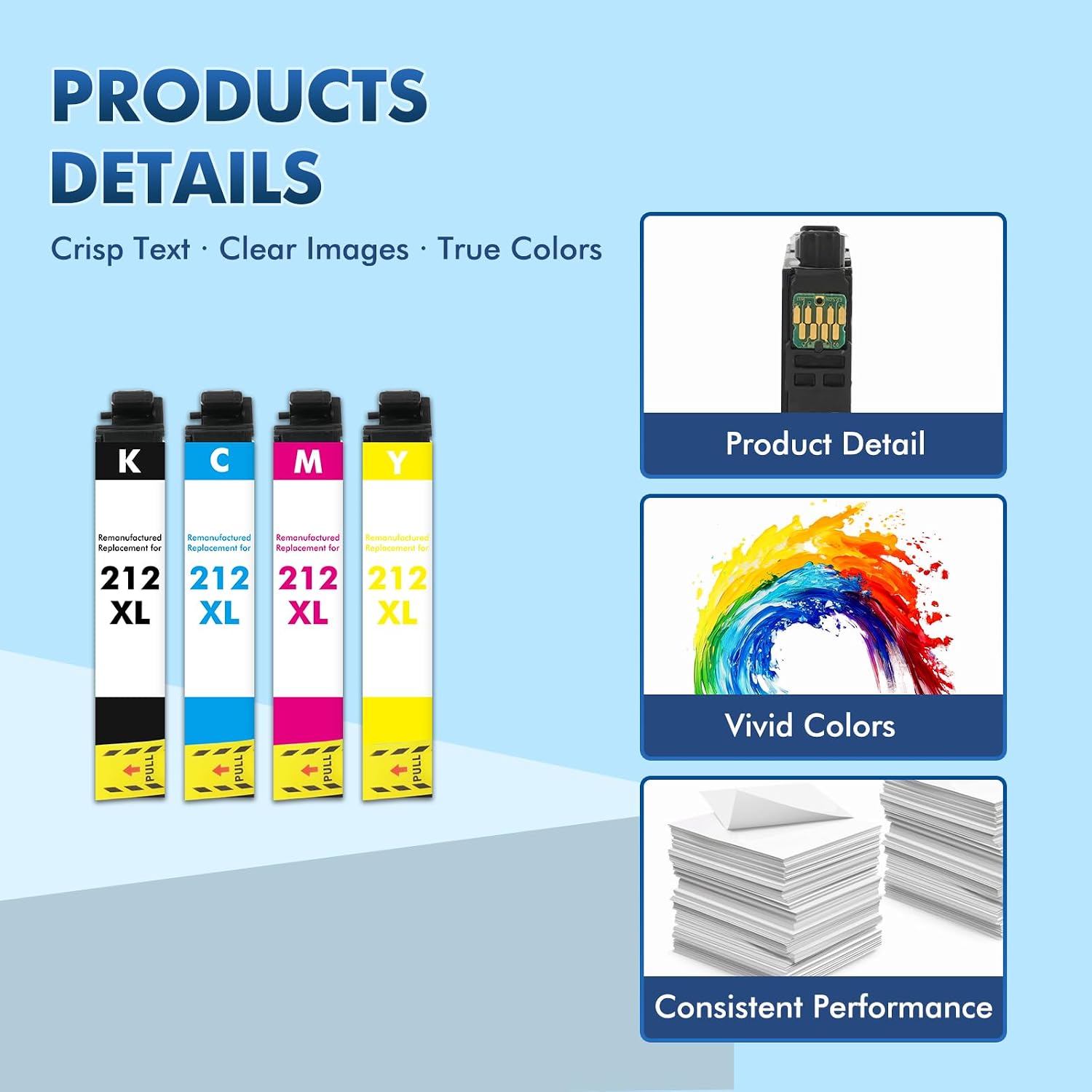 Remanufactured Replacement for 212XL XP-4105 Ink Cartridges Combo Pack 4 Compatible for 212 for Epson Printer XP-4100 XP 4100 4105 XP-4105 Workforce WF-2850 WF 2850 2830 WF-2830 WF-2810 (4 Pack KCMY)
