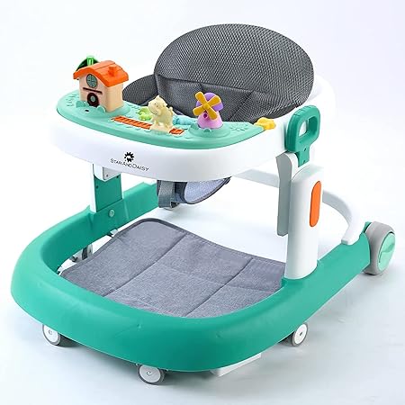 StarAndDaisy Baby Walker 6 to 24 Years Boys & Girls/Walker for Kids with Anti Fall Brake Pads/Baby Walker with Height Adjustment, Recreational Music Toy Bar - (Elegant Walker Green)