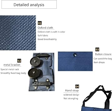Folding shopping cart, supermarket trolley with two lightweight folding wheels,Oxford cloth bag reusable folding bag large capacity ultra-light handbag travel camping home essential artifact,Navy Blue