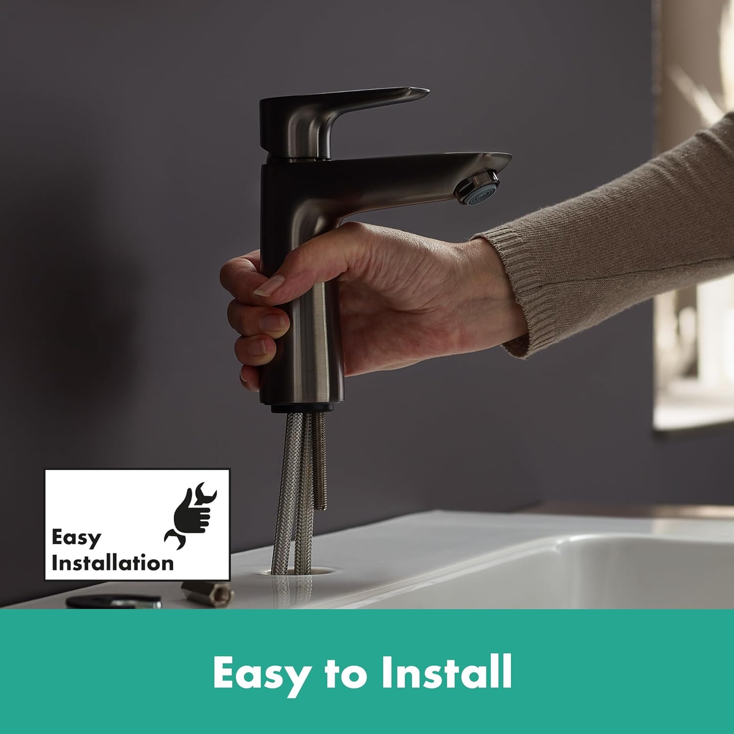 Hansgrohe Talis E Single Lever Basin Mixer 110 With Pop-Up Waste, Brushed Black Chrome, 71710340