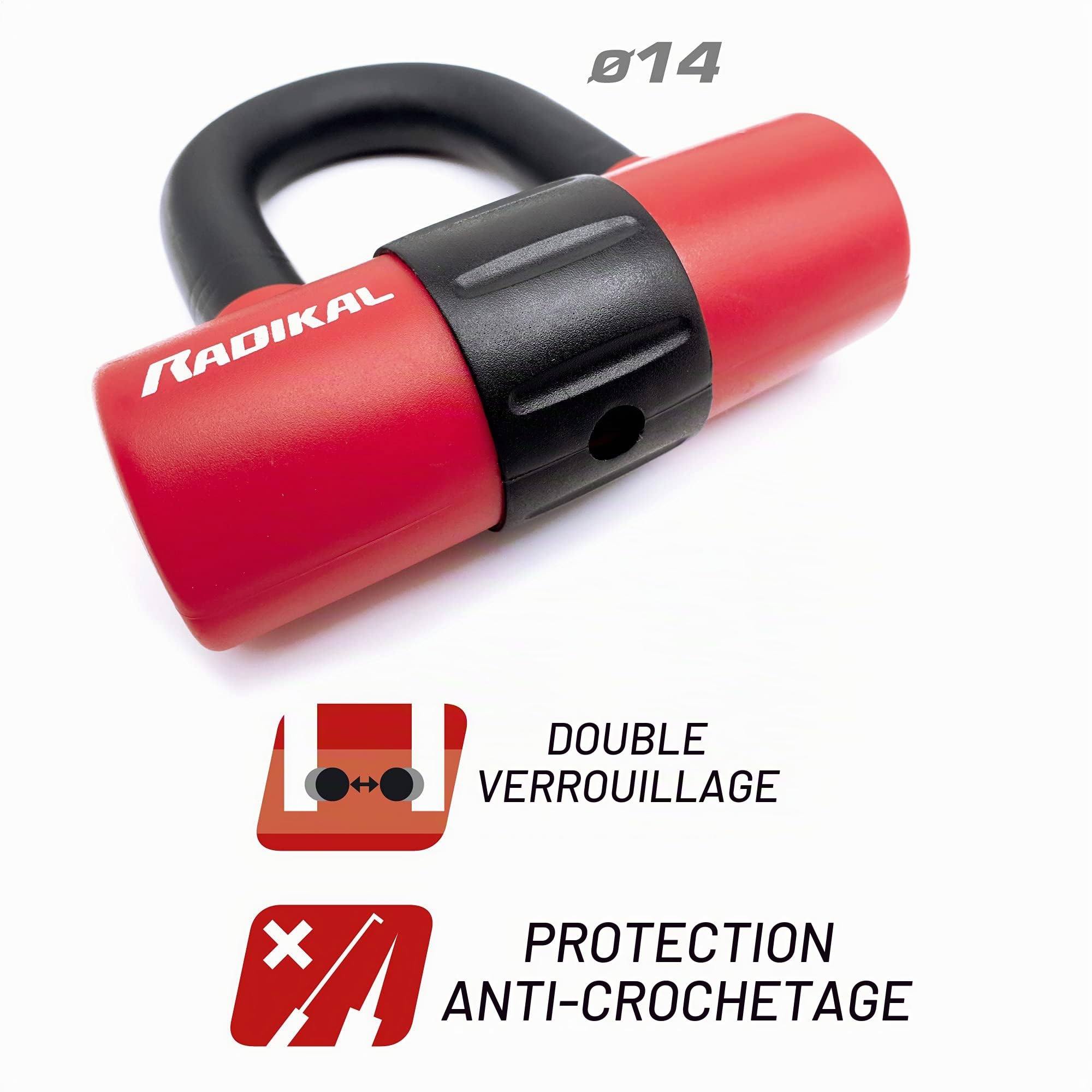 RADIKAL RK7214 Chaîne Carrée Antivol Moto, Double Fonction, 120cm et Mini U Cadenas 14mm + Câble de Rappel