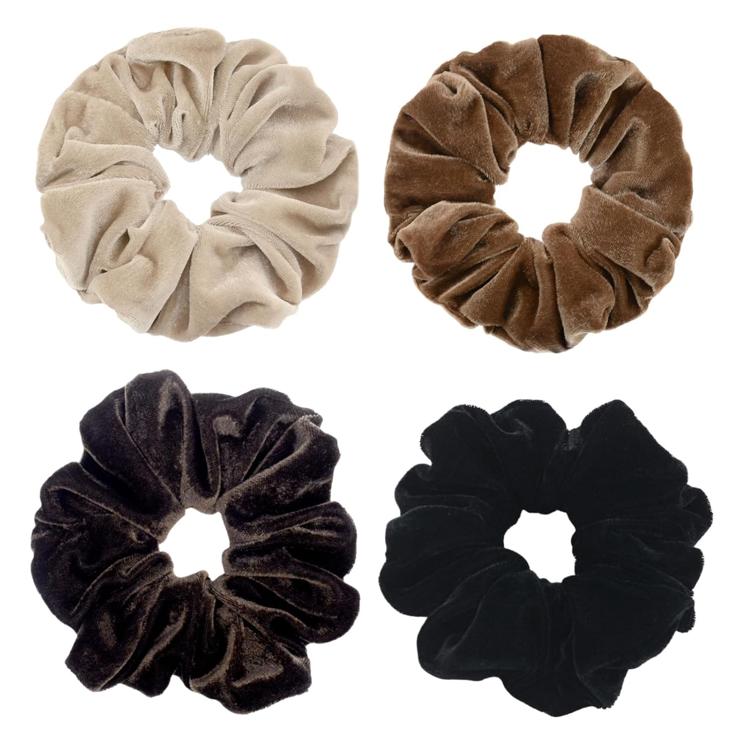 4 Pack Velvet Hair Scrunchies for Thick Hair - No Damage