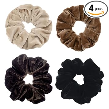 4 Pack Large Velvet Scrunchies for Women, Hair Scrunchies for Thick Long Hair No Damage Hair Ties for Women & Girls Neutral Color