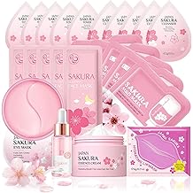 Skin Care Sets & Kits, Sakura Skin Care For Teenage Girls,Pamper Sets For Women Gifts,Cream,Serum,Toner,Cleanser,Eye Mask,Sleep Mask,Mud Mask,Lip Mask,Christmas Gifts For Teenage Girls