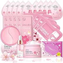 Pamper Gifts for Women, Sakura Skin Care Sets & Kits, Skincare Set for Teenage Girls with Cream,Serum,Toner,Cleanser,Eye Mask,Sleep Mask,Mud Mask,Lip Mask for Exfoliating Hydrating (24PCS)