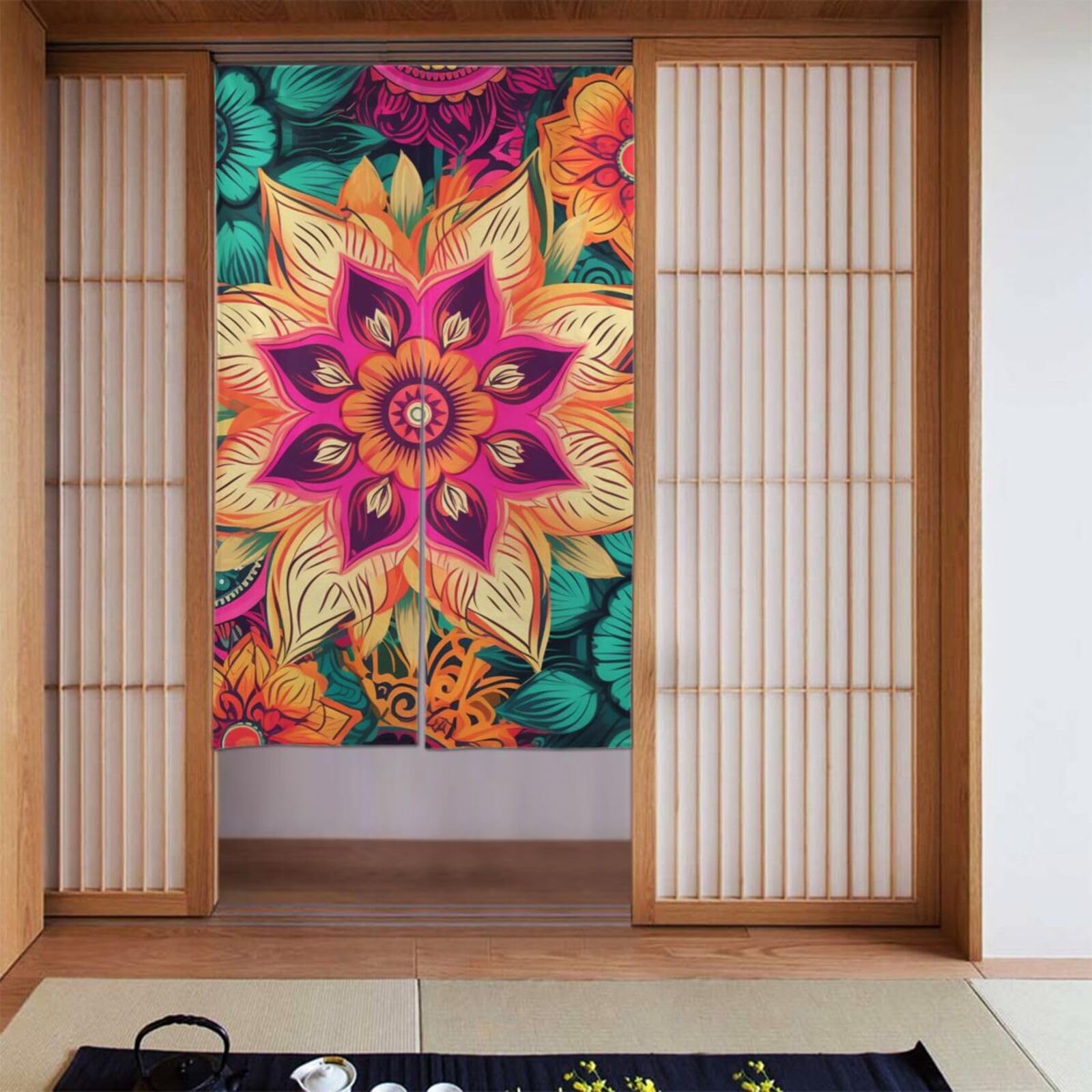 Rideaux de porte mandala occultants 86x142 cm pour chambre