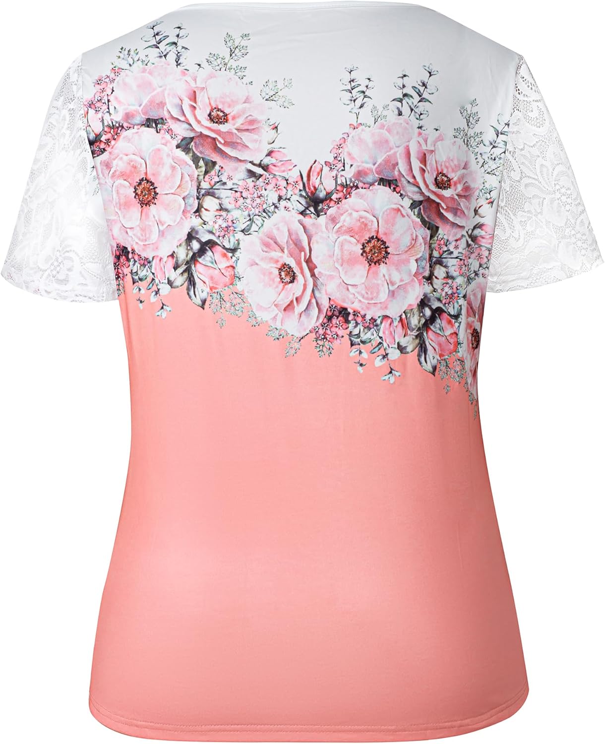 HOMEYEE Plus Size Women's Boho Lace Short Sleeve Tops V Neck Summer Graphic Tees Vintage Floral Blouse Shirt - Image 4