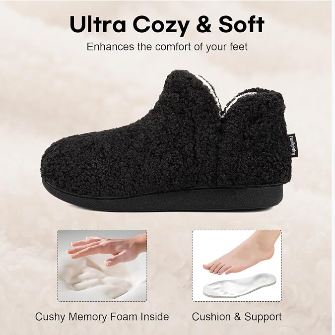 FamilyFairy Women's Bootie Slippers Warm House Shoes Indoor Fuzzy Boots