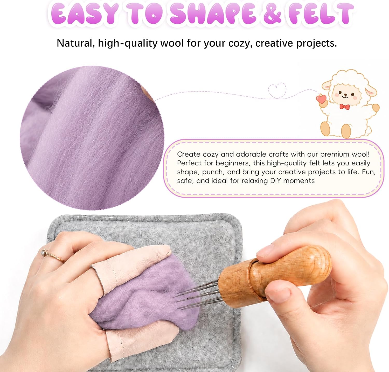 3.53oz(100g) Wool Roving: Needle Felting Wool White Roving Wool Felting Supplies Pure Wools Chunky Yarn Spinning Wool Roving for Needle Felting Wet DIY Hand Spinning(Taro Purple)