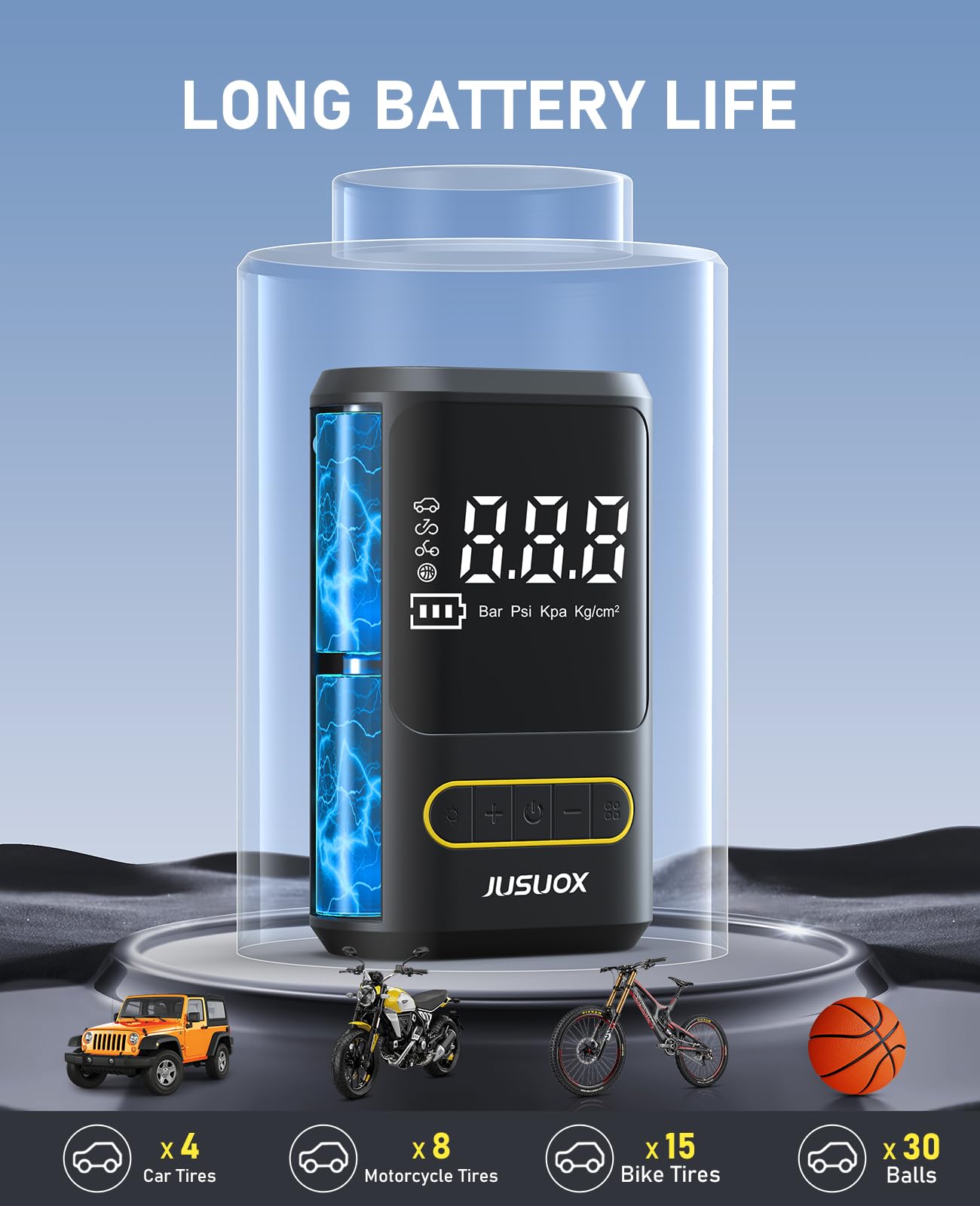 Tire Inflator Portable Air Compressor Electric Bike Pump with Digital Pressure Gauge 150 PSI Cordless Air Pump for — view 5