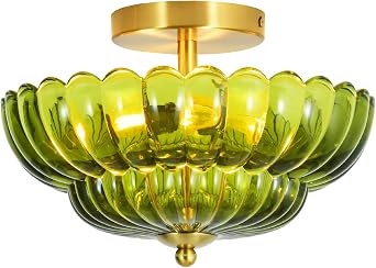 3-Light 12 inch Green Semi Flush Mount Ceiling Light for Bedroom