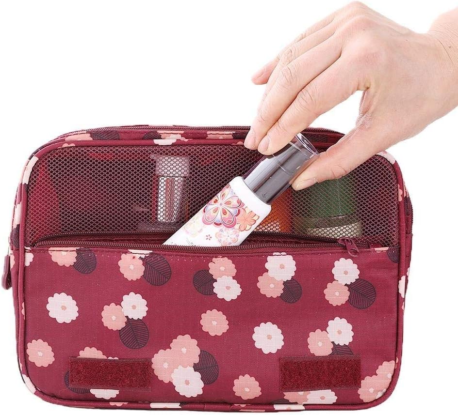 Axgo Toiletry Bag Multifunctional Cosmetic Bag Portable Travel Folding Make up Toiletry Bags with Hook (Wine Red Daisy) image 3