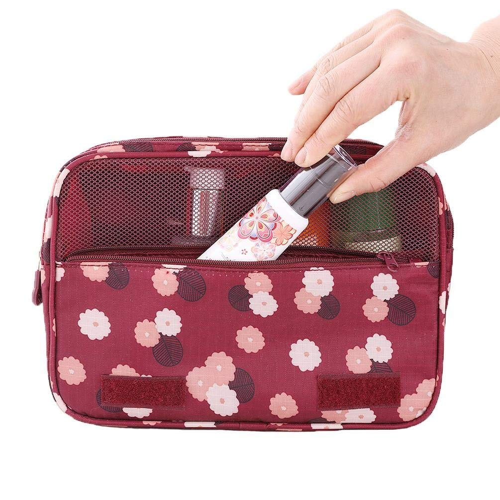 Axgo Multifuncional cosmético portátil Viaje Plegable Maquillaje Neceser Bolsas con Gancho, algodón, Rojo