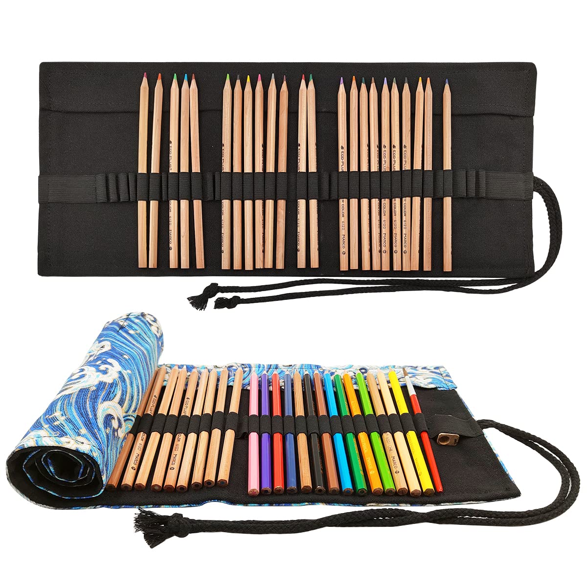 AFUNTA 36/72 Slot Ästhetisches Federmäppchen, 2-teiliger Farbstift-Organizer, aufrollbarer, waschbarer Canvas-Bleistiftbeutel, Künstler-Pinsel, aufrollbare Tasche für Schule, Reisen, Büro