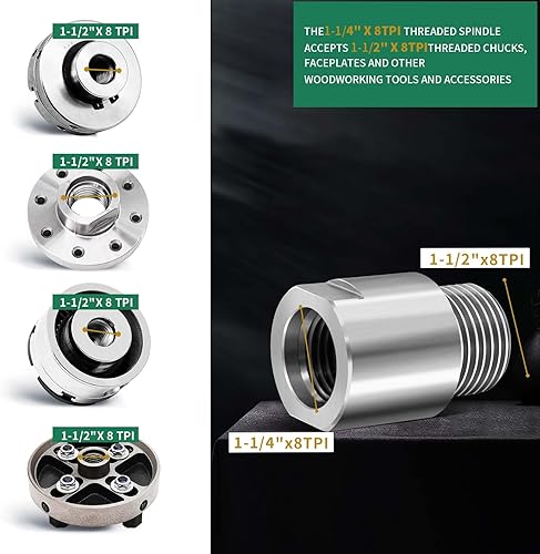 Miniatura 51 de Adaptador de husillo de cabezal de torno, convierte 1 "x 8TPI a 3/4" x 16TPI para torno de carpintería