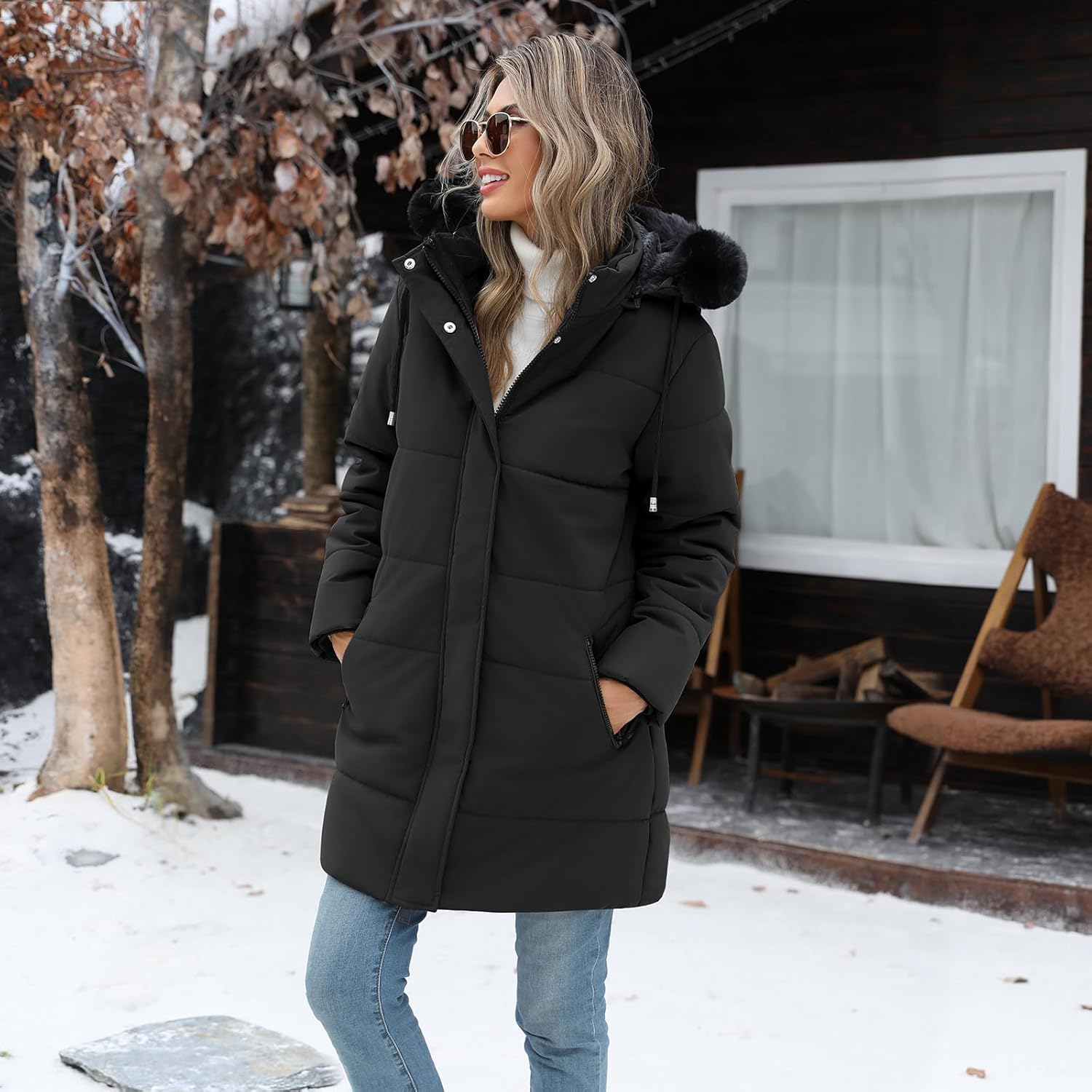 VXVGER Women's Thicken Puffer Coat Winter Warm Fleece Quilted Jacket Padded Parka Coat with Removable Hood - Image 3