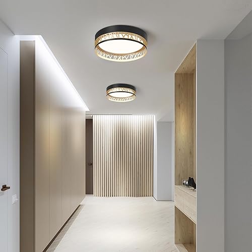 Miniatura 3 de ONESMING Lámpara de techo de montaje empotrado negro y dorado, lámpara LED inteligente moderna para montaje en techo, lámpara de iluminación cercana