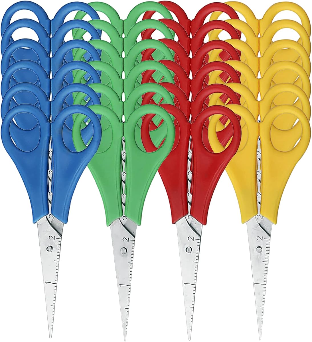 Kids Scissors 24 Count Pointed Kids Scissors with Stainless Steel Ruled Blade Right and Left Handed Scissors, Variety Colors Scissors for School Kids, Kid Scissors, Craft Scissors, School Scissors