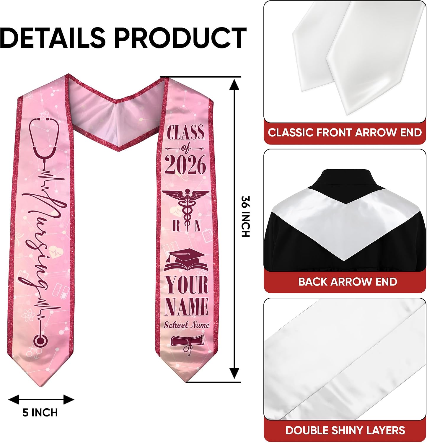 Customized Nursing Stole 2026, Graduation Sash, RN Stole Nursing Stole Graduation 2026
