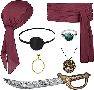 7 PCS Pirate Costume Women Men Kids,Captain Pirate Costume Accessories Set,Halloween Party Cosplay