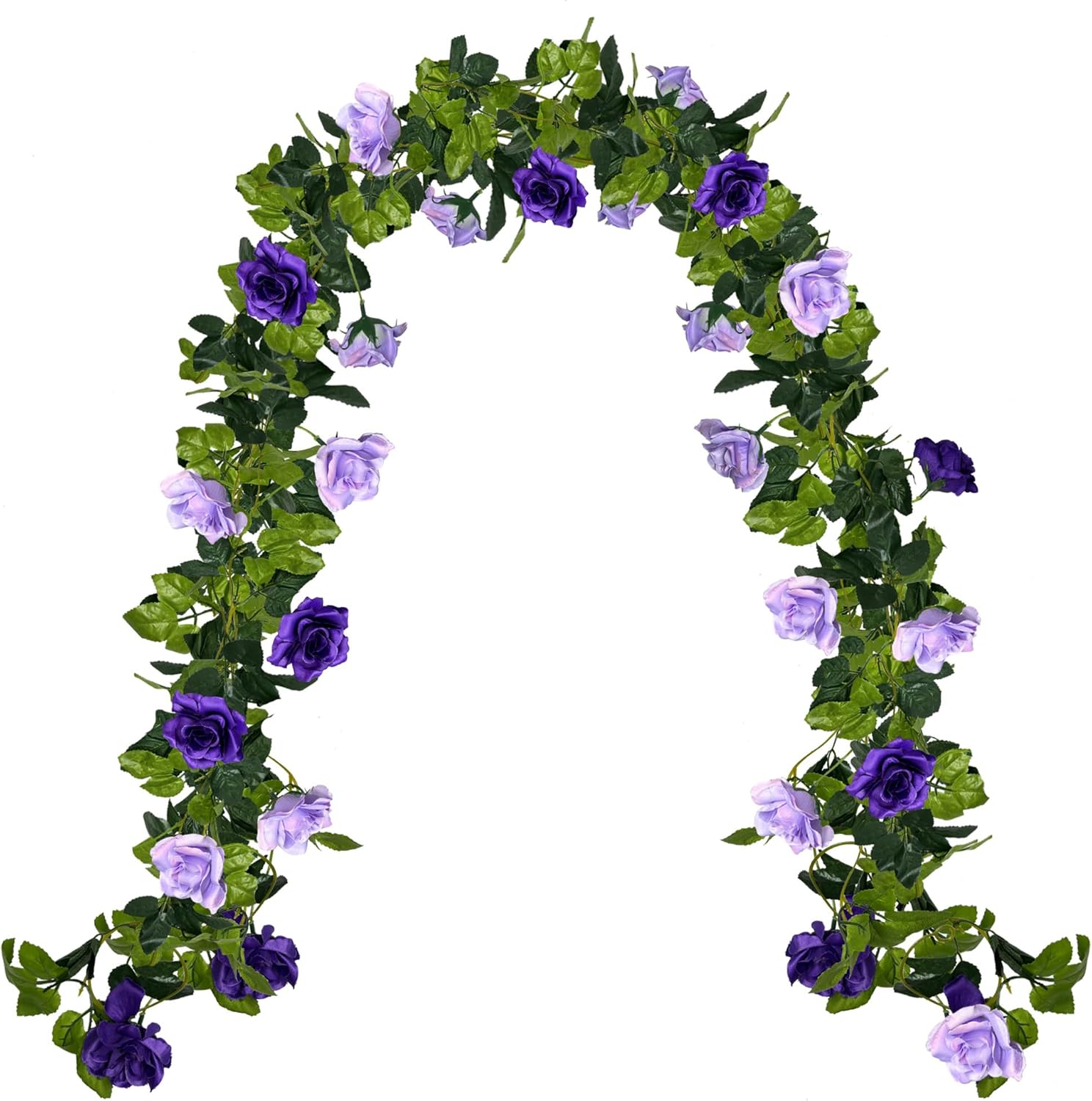 Fake Rose Garland 2 Pack, 15.8FT Artificial Flower Garlands Hanging Rose Vines Silk Flowers for Wedding Backdrop Home Garden Arch Party Decor (Purple)