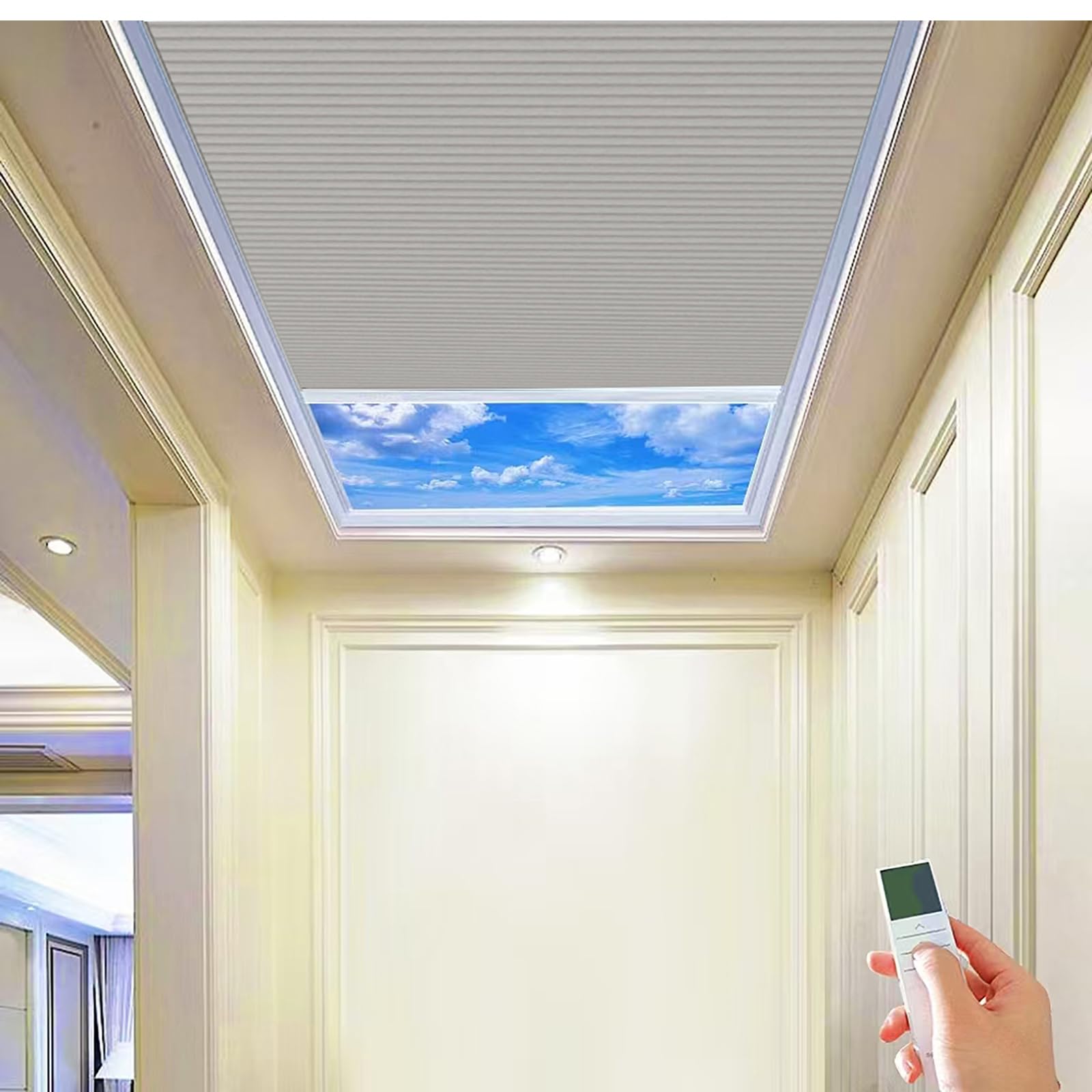 TIPIACE New Upgrade Rechargeable Motorized Skylight Blinds Full Blackout Fabric Cellular Honeycomb Shades Suitable for Roof Inclined Plane Room Windows (Light Grey 93021E)