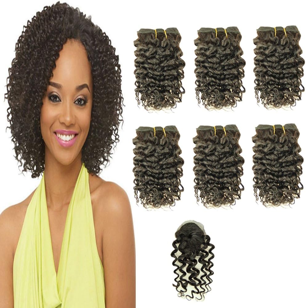 Violet Beauty Water Curly Deep Wave Bundles With Closure Brazilian Virgin Short Hair Extensions 8 inch Bob Weave Human Hair