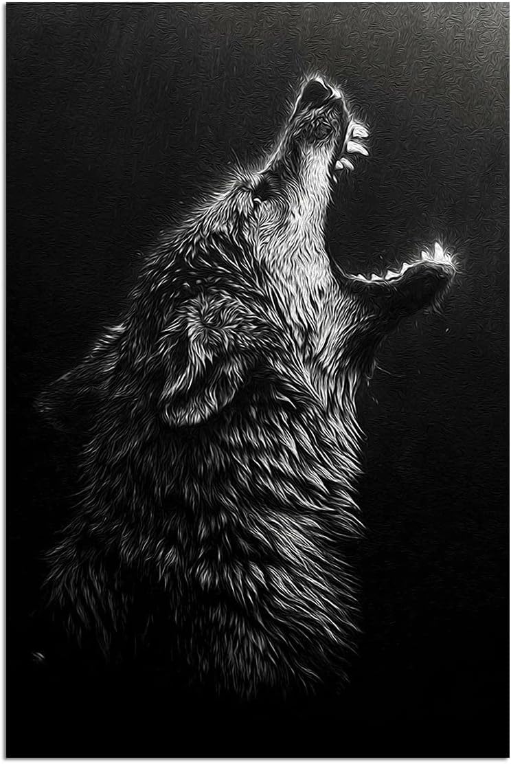 kerneLight Wolf Retro Wall Decor Wolves Poster Black and White Abstract Canvas Wall Art Prints Modern Oil Art Wall Paintings for Living Room Bedroom Home Office Decoration Unframed 12'' x 18''