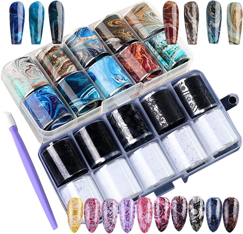10 Rolls Nail Foils Transfer Nail Art Marble,10 Rolls Black