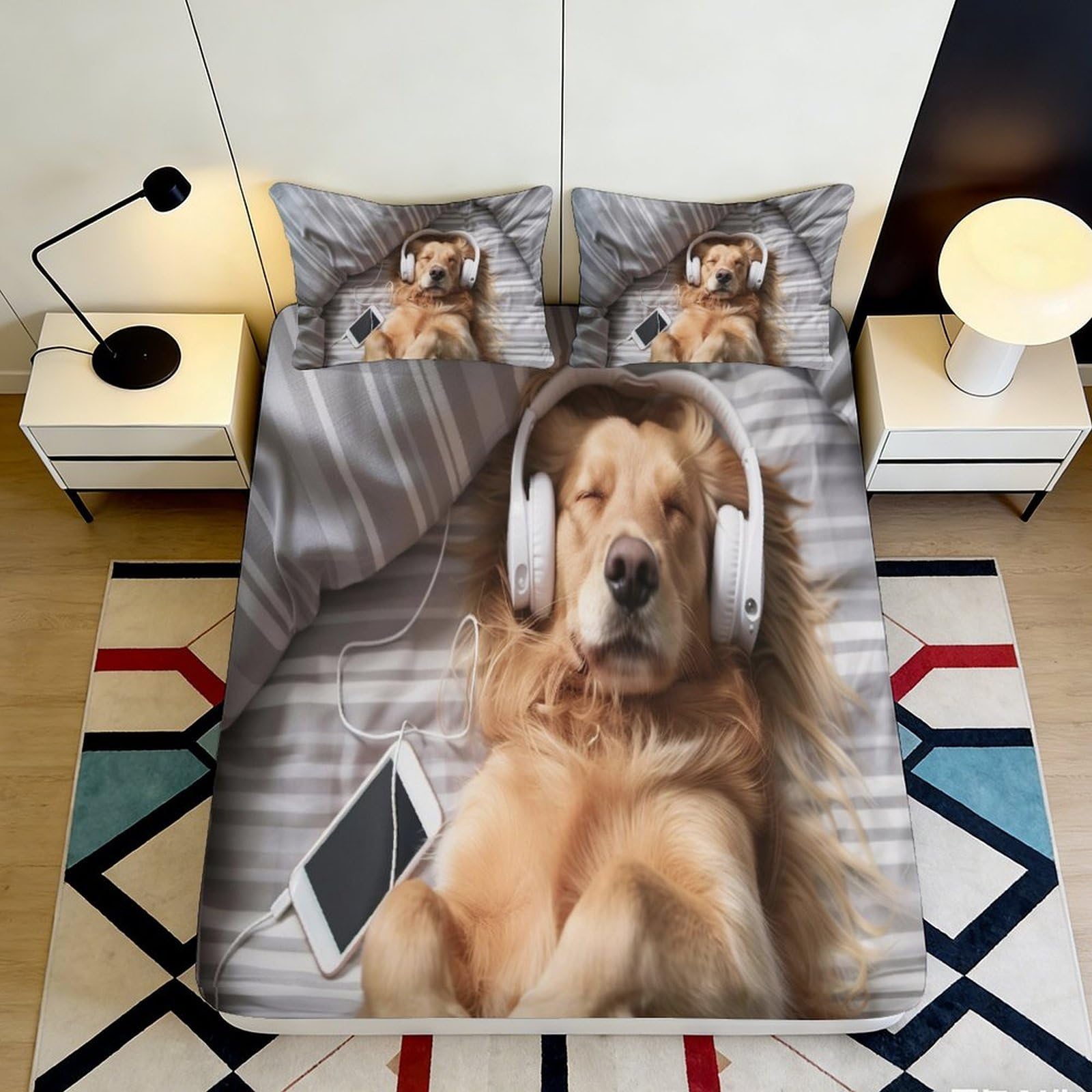 3D Printed Dog in Bed Fitted Sheet Microfiber Soft Cozy Puppy Mattress Cover for Bedroom Guest Room Decor 90x200x25cm